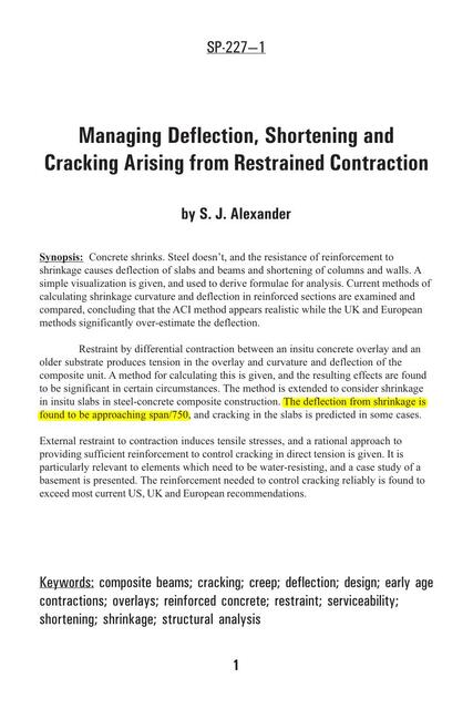 +Aci Sp227 Managing Deflection, Shortening And Cracking In Concrete Buildings