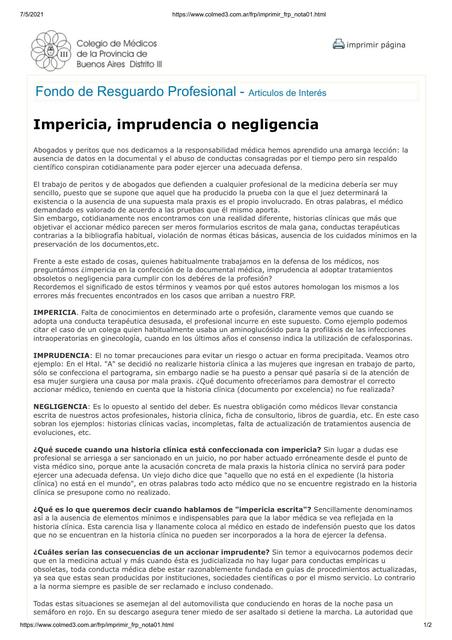 Impericia, imprudencia o negligencia