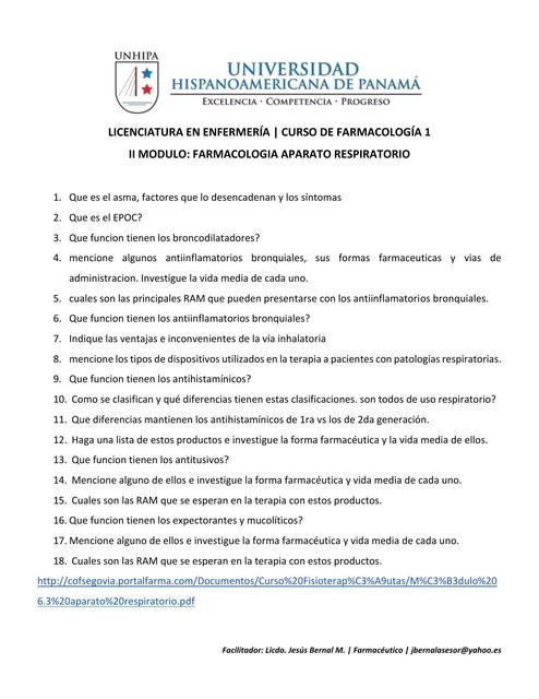 Farmacología del Aparato Respiratorio