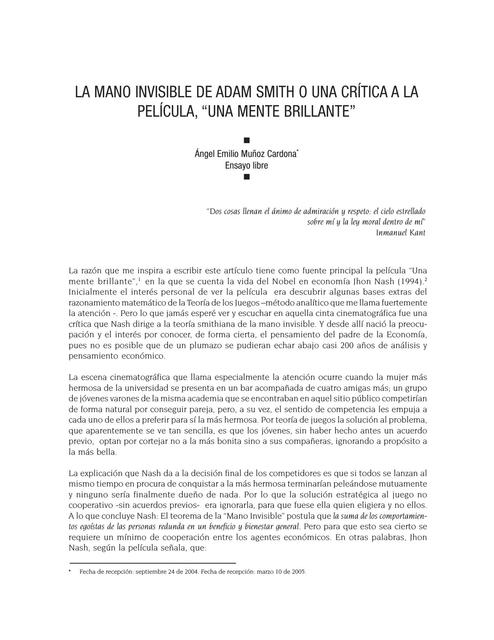 La Mano Invisible De Adam Smith