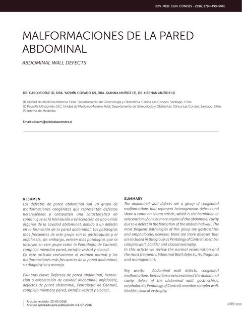 Malformaciones de la Pared Abdominal 