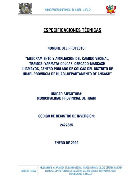 Especificaciones Técnicas para Carreteras