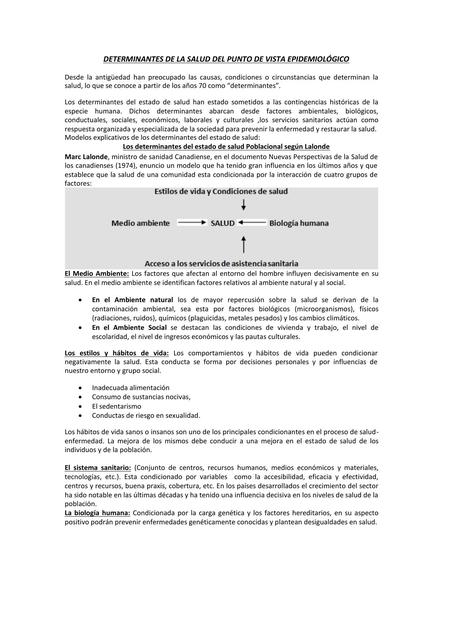 Determinantes de la Salud del Punto de Vista Epidemiológico 