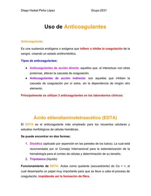 Uso de Anticoagulantes