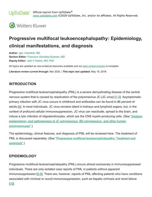 Progressive multifocal leukoencephalopathy