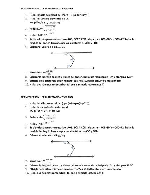 Examen Parcial de Matemática