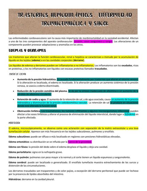 Trastornos hemodinámicos enfermedad tromboembólica y shock