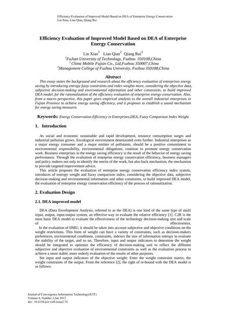 Efficiency Evaluation of Improved Model Based on DEA of Enterprise Energy Conservation