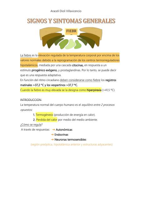 Signos Y Síntomas Generales Fiebre Dra Villavicencio Udocz