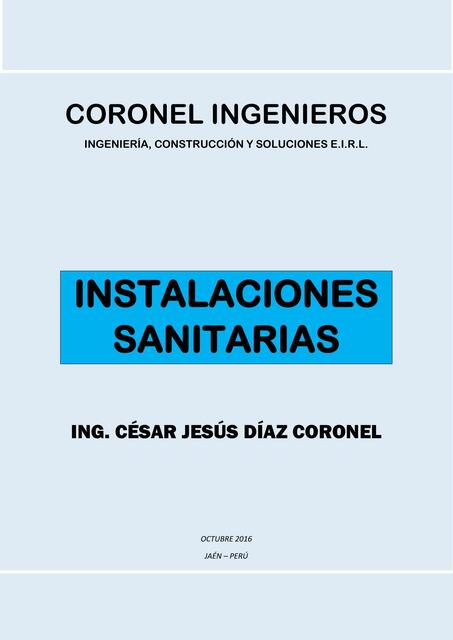 Instalaciones Sanitarias   Ing. Cesar Jesus Diaz Coronel