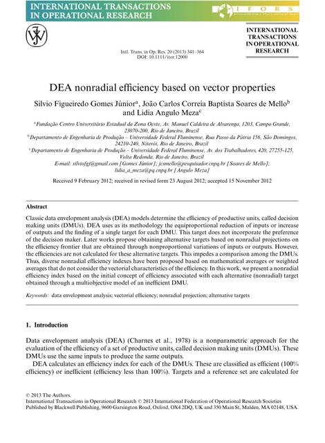 DEA nonradial efficiency based on vector