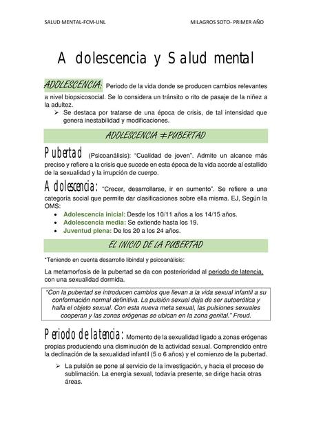 Adolescencia y Salud mental