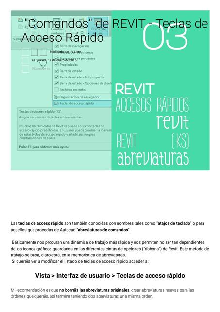 Comandos de REVIT Teclas de Acceso Rápido