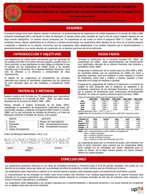 EFICIENCIA Y PRODUCTIVIDAD DE LAS COOPERATIVAS DE CRÉDITO ESPAÑOLAS FRENTE AL DESAFÍO DE LA DESINTERMEDIACIÓN FINANCIERA
