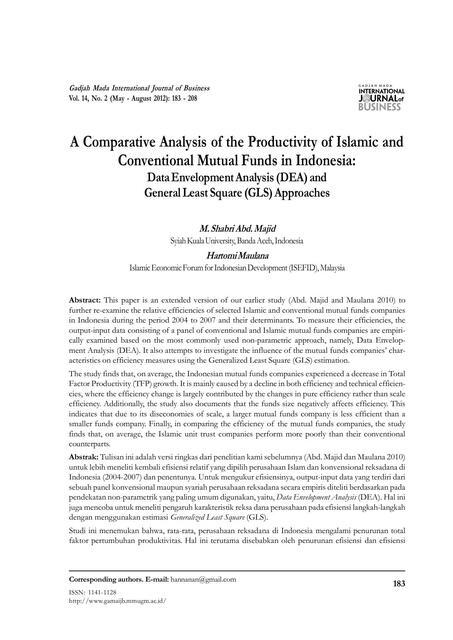 A Comparative Analysis of the Productivity of Islamic