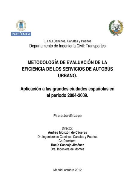 METODOLOGÍA DE EVALUACIÓN DE LA EFICIENCIA DE LOS SERVICIOS DE AUTOBÚS URBANO