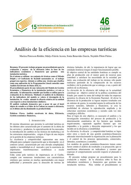 Análisis De La Eficiencia De Las Empresas Turísticas