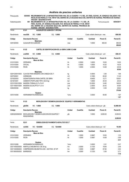 Análisis de precios unitarios