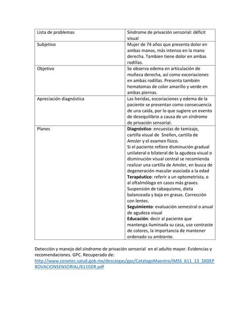 Proceso diagnóstico de deficit sensorial