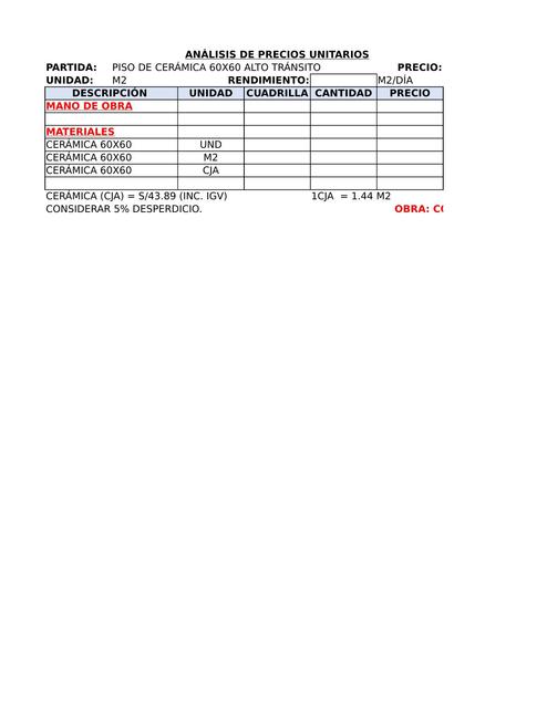 Análisis de Precios Unitarios Resueltos