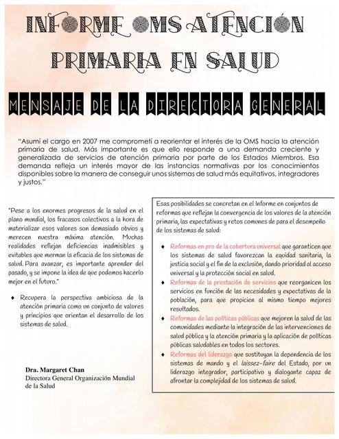 Informe de la OMS Atención Primaria en Salud 2008