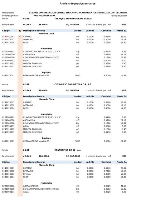 Análisis de precios unitarios