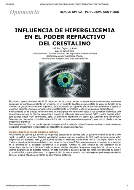 Influencia de Hiperglicemia en el Poder Refractivo del Cristalino 