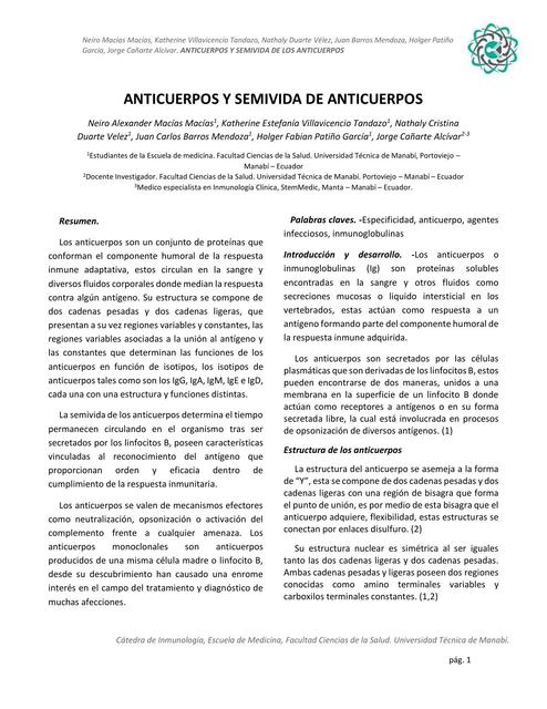 Anticuerpos y Semivida deAnticuerpos