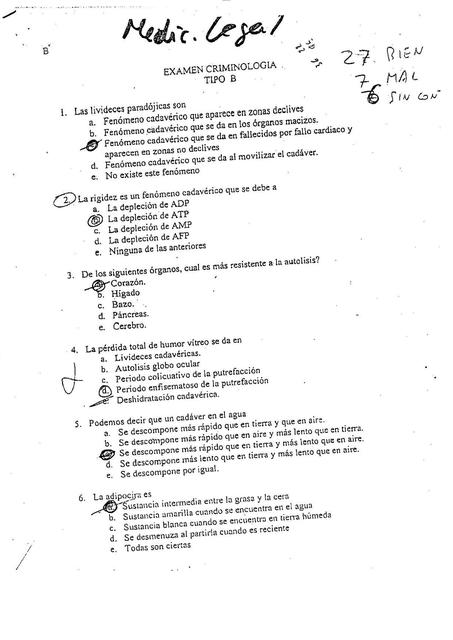 Examen medicina legal. Preguntas y respuestas