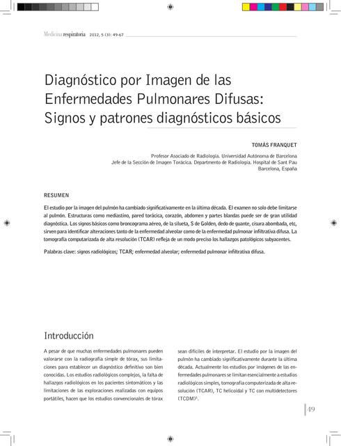 Diagnóstico por Imagen de las Enfermedades Pulmonares Difusas