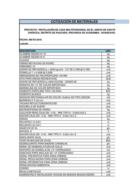 Cuadro de Cotización