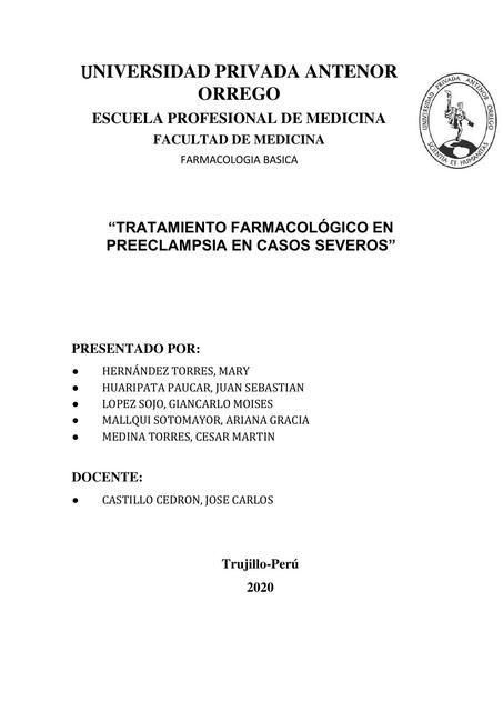 Farmacología en Preclampsia Severa