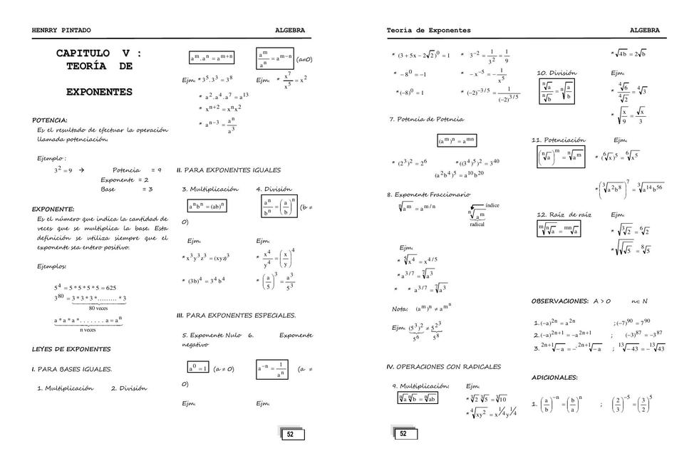 Teoría de Exponentes