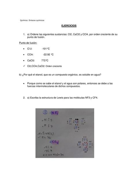 Ejercicios de enlaces químicos 