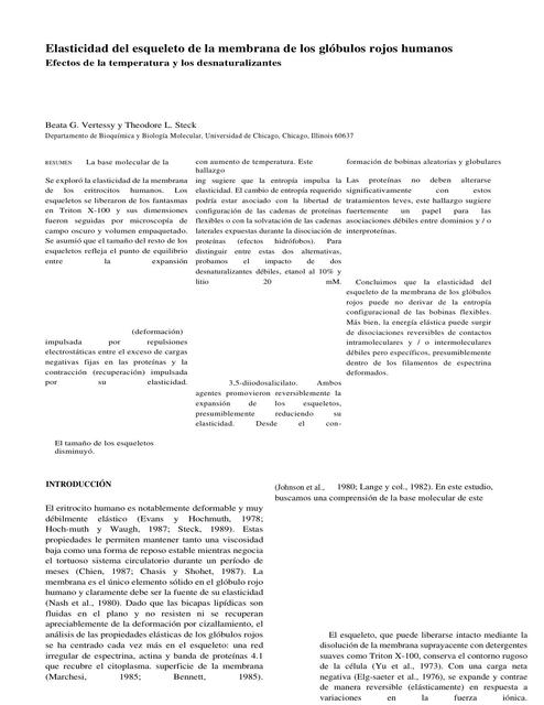 Elasticidad del esqueleto de la membrana de los glóbulos rojos humanos