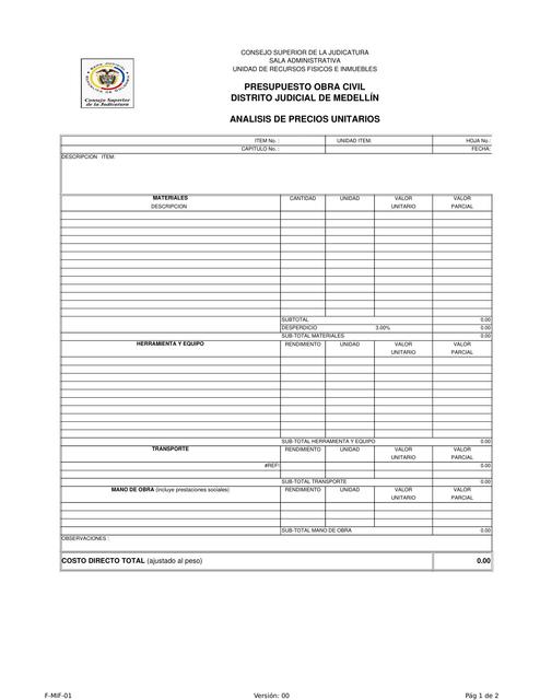 Formato Análisis de Precios Unitarios | uDocz