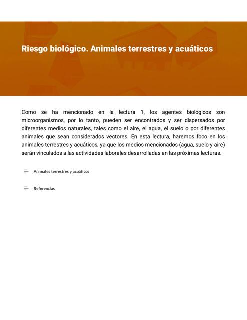 Riesgo biológico. Animales Terrestres y Acuáticos