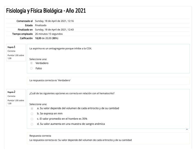 Autoevaluación de Fisiología y Física Biológica