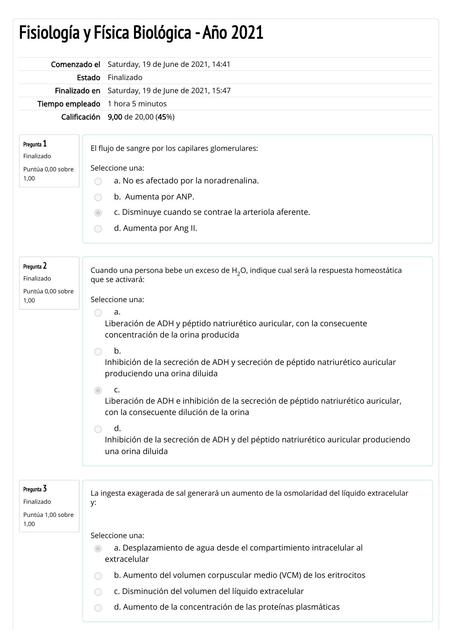 Autoevaluación Fisiología y Física Biológica - Año 2021