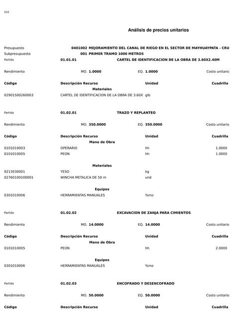 Análisis de Precios Unitarios