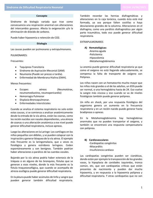 Síndrome de Dificultad Respiratoria Neonatal Consuelo Mardones uDocz