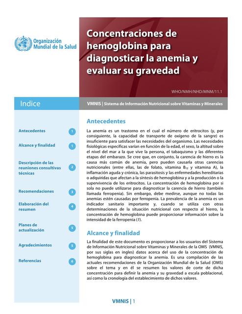 Concentraciones de Hemoglobina para Diagnosticar la Anemia y Evaluar su Gravedad