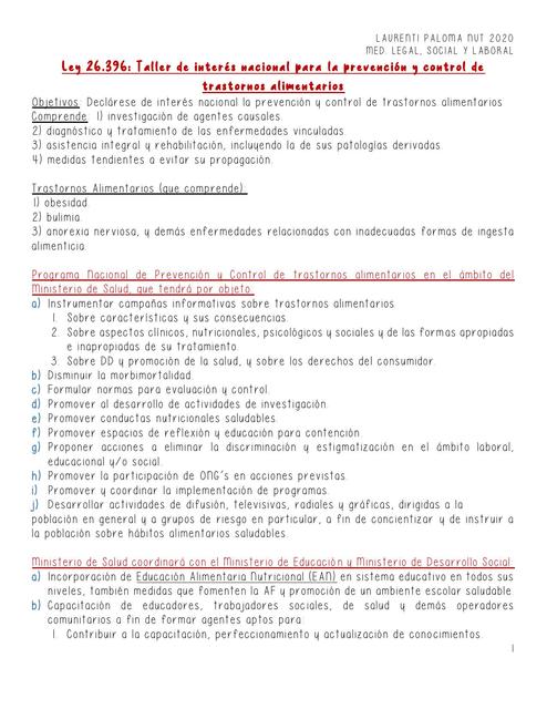 Ley 26 396 Prevencion Y Control De Trastornos Alimentarios Trastornos Alimenticios Sistema Alimentario Documentos Universitarios Udocz
