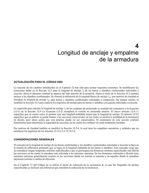 Longitud de Anclaje y Empalme  de la Armadura