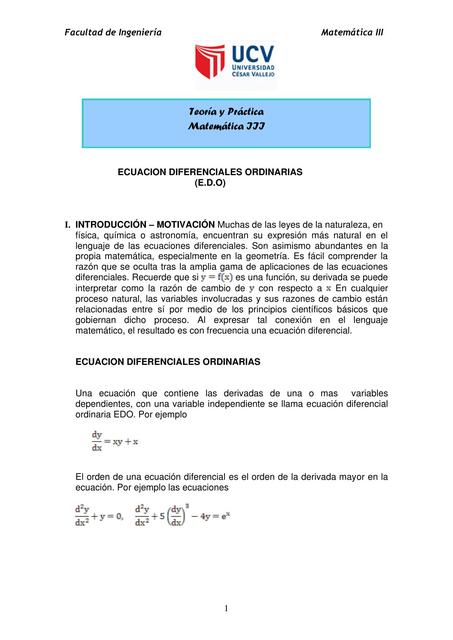 Ecuaciones Diferenciales Ordinarias 