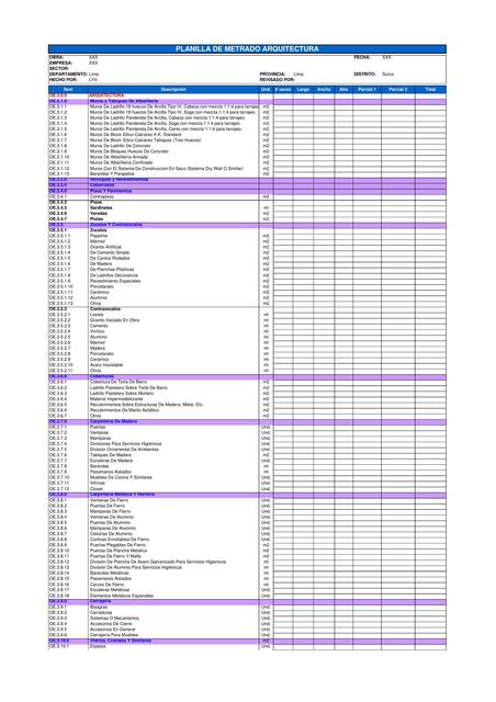 Planilla de metrados de arquitectura