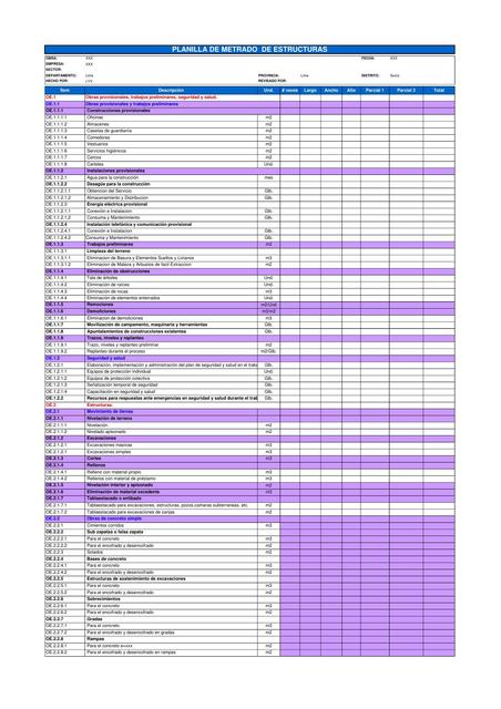 Planilla de metrados de estructura