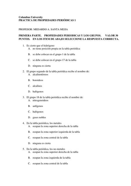 Práctica de Propiedades Periódicas