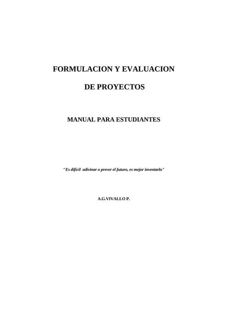 Formulacion Y Evaluccion De Proyectos A G Vivalli P L