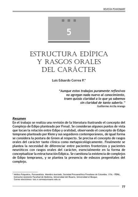 Estructura Edípica y Rasgos Orales